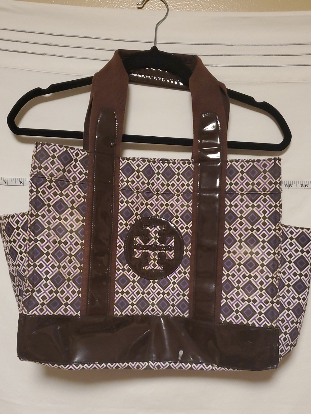 Tory Burch Vintage Purple And Brown Geometric Tote Bag